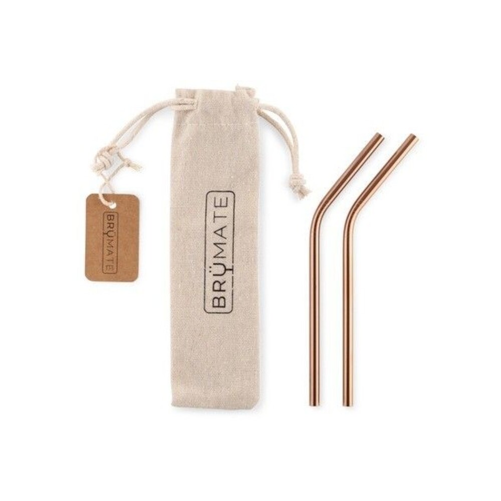 BruMate 2 Stainless Steel 6.5" Wine Straws w/canvas bag 12-14 oz cups Rose Gold